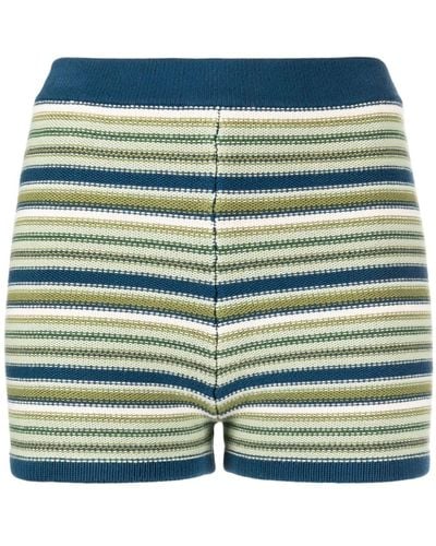The Upside Logo-embroidered Stripped Shorts - Blue