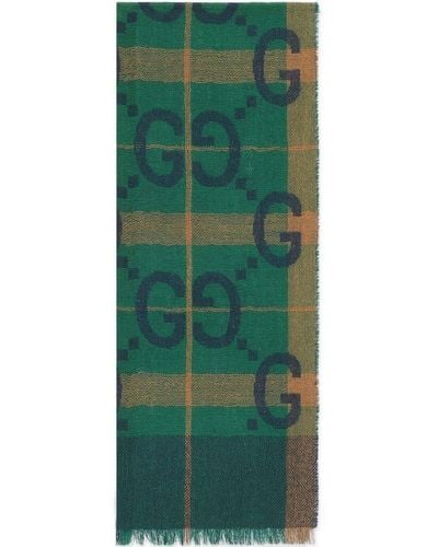 Gucci GG-pattern Wool Scarf - Green