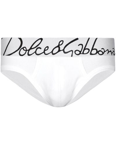 Dolce & Gabbana Slip en coton stretch à taille logo - Blanc