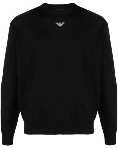 Emporio Armani Intarsia-knit Virgin Wool Sweater - Black