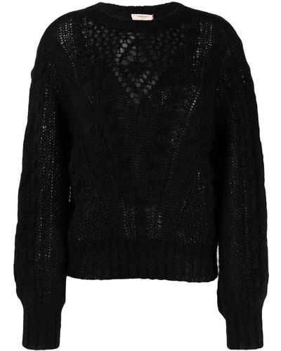 Twin Set Open-knit Round-neck Sweater - Black