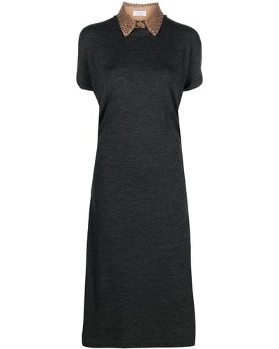 Brunello Cucinelli Braid-detail Fine-knit Dress - Black