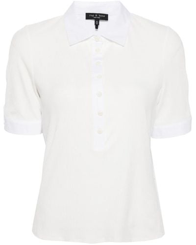 Rag & Bone Ribbed Cotton-modal Blend Polo Shirt - White