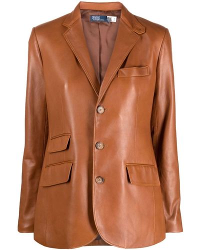 Polo Ralph Lauren Blazer à simple boutonnage Saddle en cuir - Marron