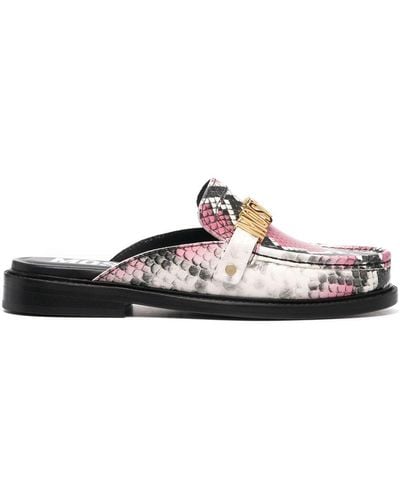 Moschino Logo-detail Snakeskin-effect Loafers - White