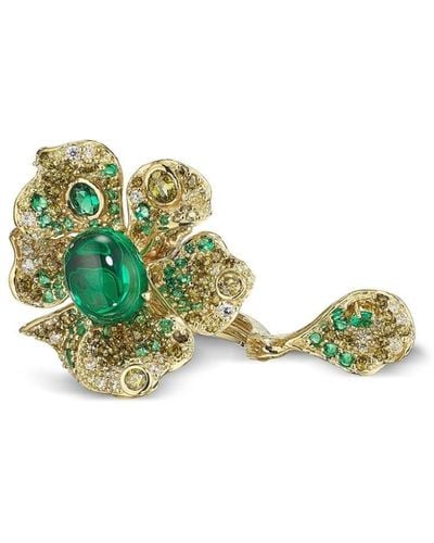 Anabela Chan Anello Emerald Peony in oro giallo 18kt con smeraldo e diamanti - Verde