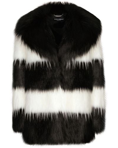Dolce & Gabbana Striped Faux-fur Coat - Black