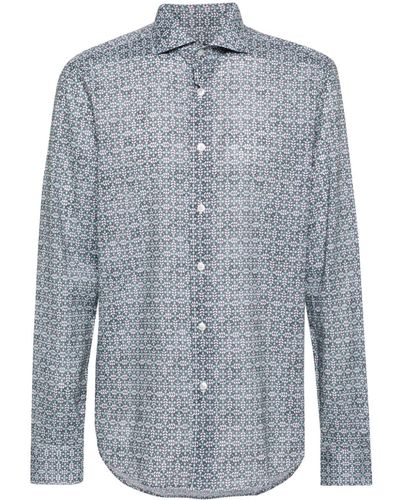Fedeli Geometric-print cotton shirt - Blu