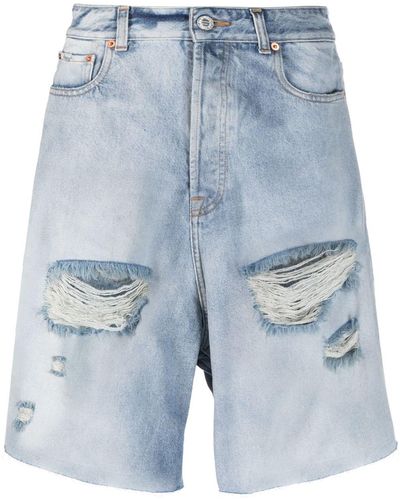 Vetements Ripped-detailed Denim Shorts - Blue