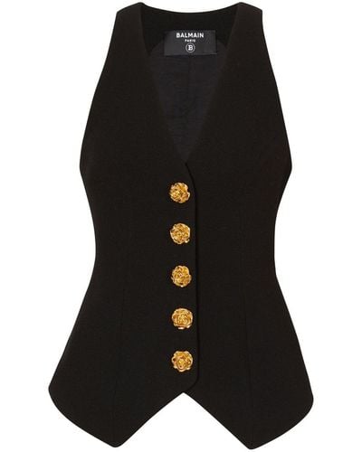 Balmain Rose-button Virgin Wool Waistcoat - Black