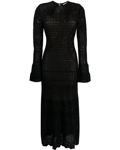 Twin Set Pointelle-knit Long-sleeve Midi Dress - Black
