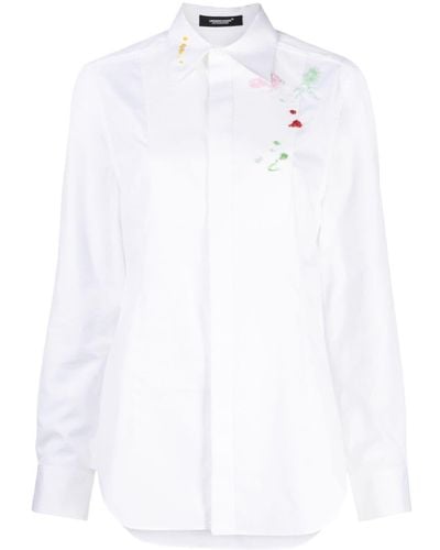 Undercover Floral-embroidered Cotton Shirt - White
