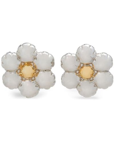 Marni Metallic Floral Clip Earrings - White