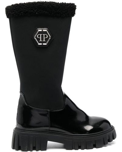Philipp Plein Logo-plaque Leather Boots - Black