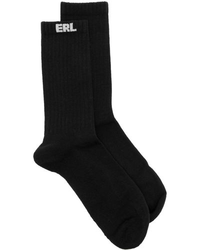 ERL Gerippte Socken mit Logo-Intarsie - Schwarz