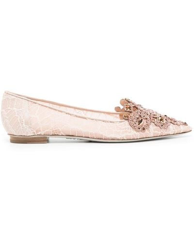 Rene Caovilla Crystal-embellished Lace Ballerina Shoes - Pink