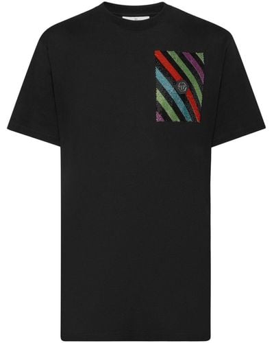 Philipp Plein T-shirt Met Regenboogstrepen - Zwart