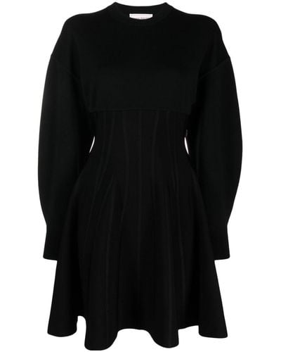 Alexander McQueen Wool-blend Flared Minidress - Black