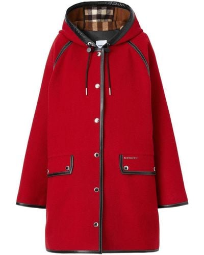 Burberry Manteau en laine vierge à plaque logo - Rouge