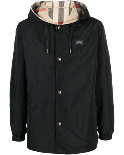 Burberry Check-pattern Reversible Hooded Jacket - Black