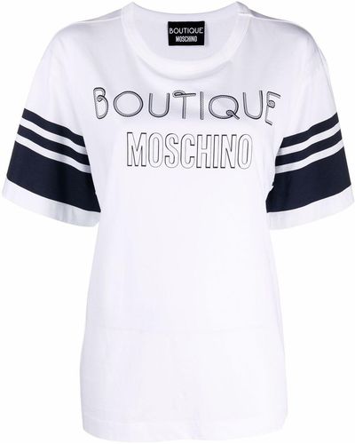 Boutique Moschino T-shirt rayé à logo imprimé - Blanc