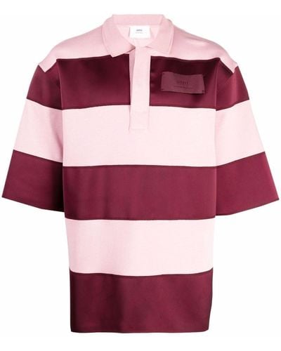 Ami Paris Horizontal-stripe Polo Shirt - Pink
