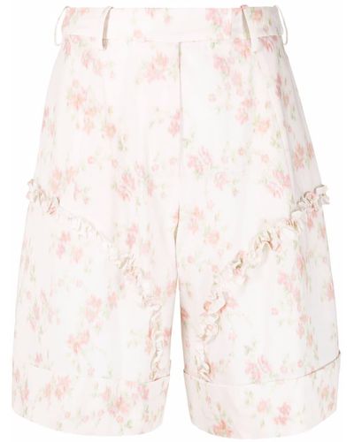 Simone Rocha Smudged Flower-print Cotton Shorts - Multicolour