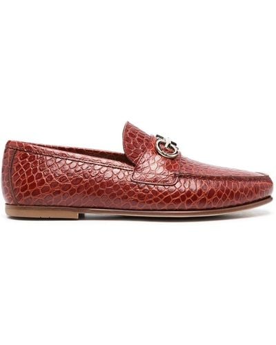 Ferragamo Galileo Crocodile-embossed Loafers - Red