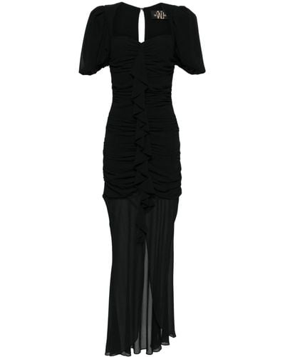 De La Vali Cappucino Ruffle-detail Maxi Dress - ブラック