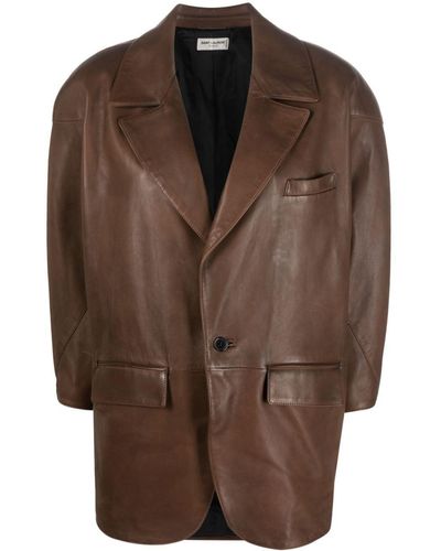 Saint Laurent Single-breasted Leather Blazer - Brown