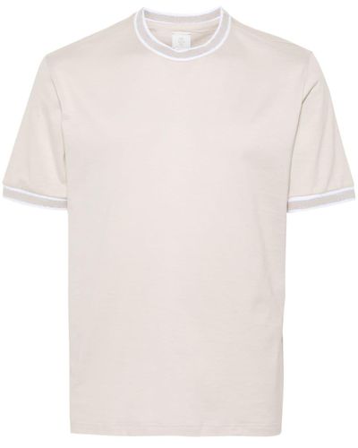 Eleventy Striped-tipping Cotton T-shirt - White