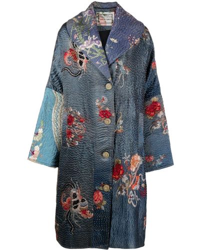 By Walid Embroidered Single-breasted Silk Coat - Blue