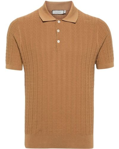 Canali Geometric-pattern Knitted Polo Shirt - Brown