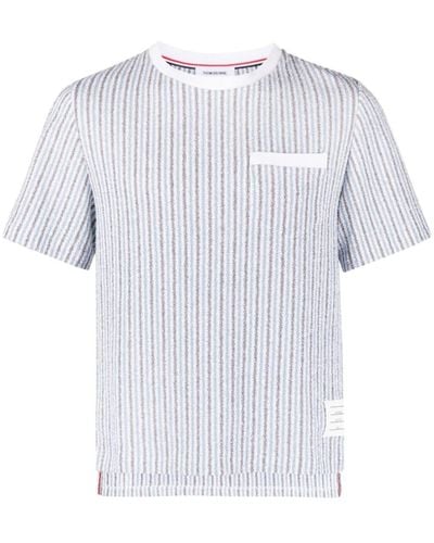Thom Browne Gestreiftes T-Shirt aus geripptem Strick - Weiß