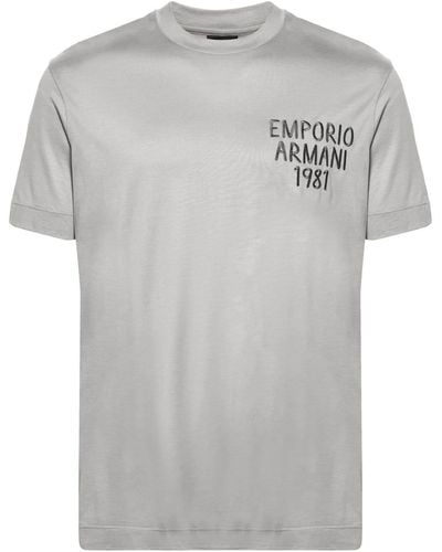 Emporio Armani Logo-embroidered Lyocell Blend T-shirt - Grey