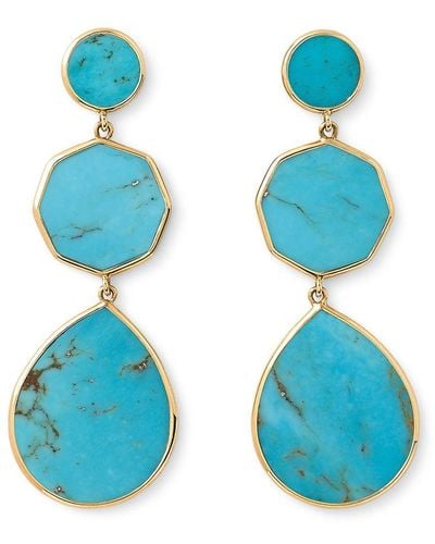 Ippolita 18kt Yellow Gold Polished Rock Candy Crazy 8's 3 Turquoise Drop Earrings - Blue