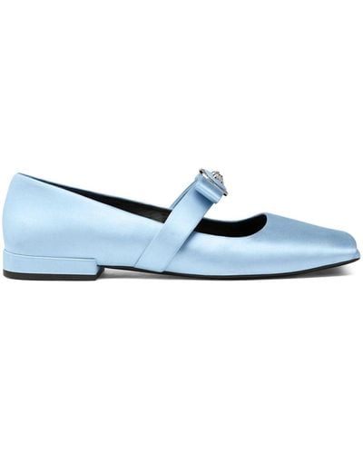 Versace Bow-embellished Satin Ballerina Shoes - Blue