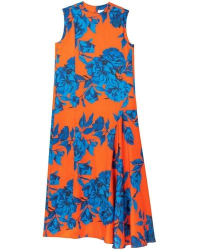 AZ FACTORY Tiger Lily-print Midi Dress - Blue