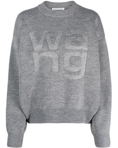 Alexander Wang Logo-debossed Drop-shoulder Sweater - Gray
