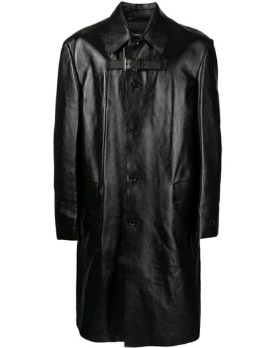 Versace Button-up Leather Coat - Black
