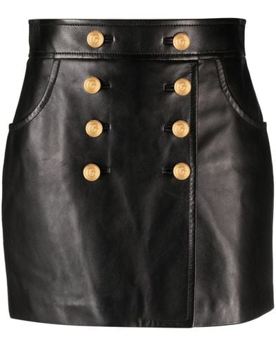 Gucci Button-detail Leather Miniskirt - Black