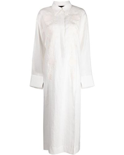 Cynthia Rowley Floral-embroidered Hemp Shirtdress - White