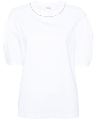Peserico Bead-trim Stretch-cotton T-shirt - White