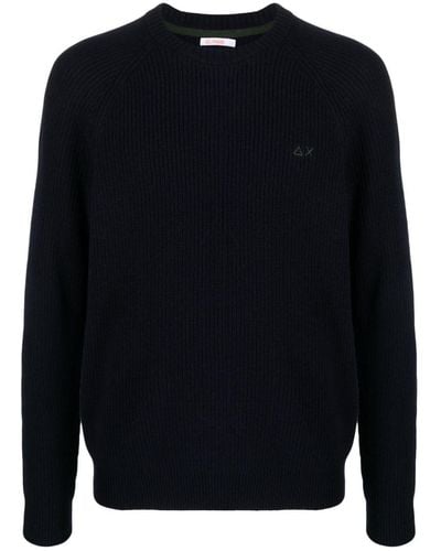 Sun 68 Crew-neck Ribbed-knit Sweater - Blue