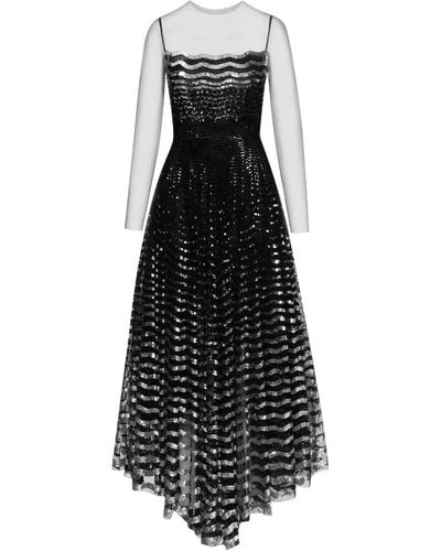Oscar de la Renta Sequinned Wave Maxi Dress - Black