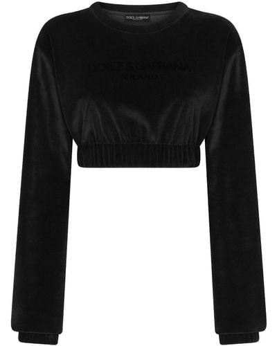 Dolce & Gabbana Logo-embroidered Cropped Sweatshirt - Black
