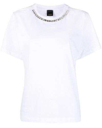 Pinko T-shirt en coton à ornements en cristal - Blanc