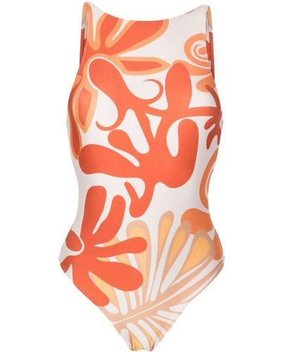 Adriana Degreas Swirl-print Open-back Swimsuit - Orange