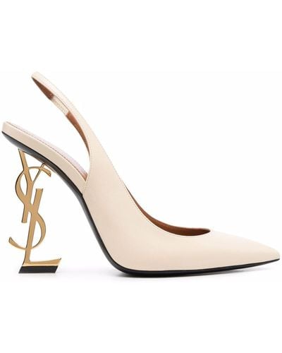 Saint Laurent Opyum Leather Pointy-Toe Slingback - White