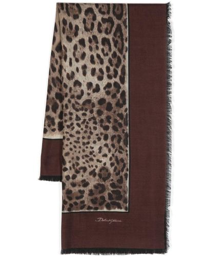 Dolce & Gabbana Pañuelo con estampado de leopardo - Marrón